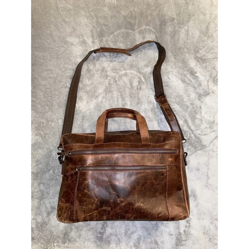 VTG Levinson Leather Goods Parker Messenger Work Bag Brown Buffalo Briefcase USA